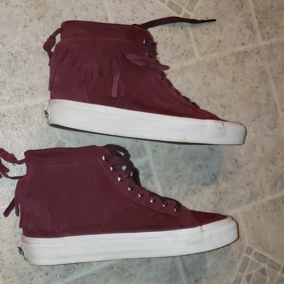 Vans suede fringed burgundy hightop sneakers - Picture 10 of 12
